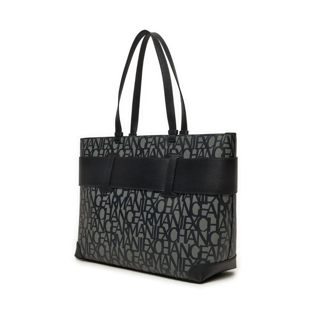 ARMANI EXCHANGE Natural Fabric Monogram Tote Bag - GRYBLK - Gray-Black