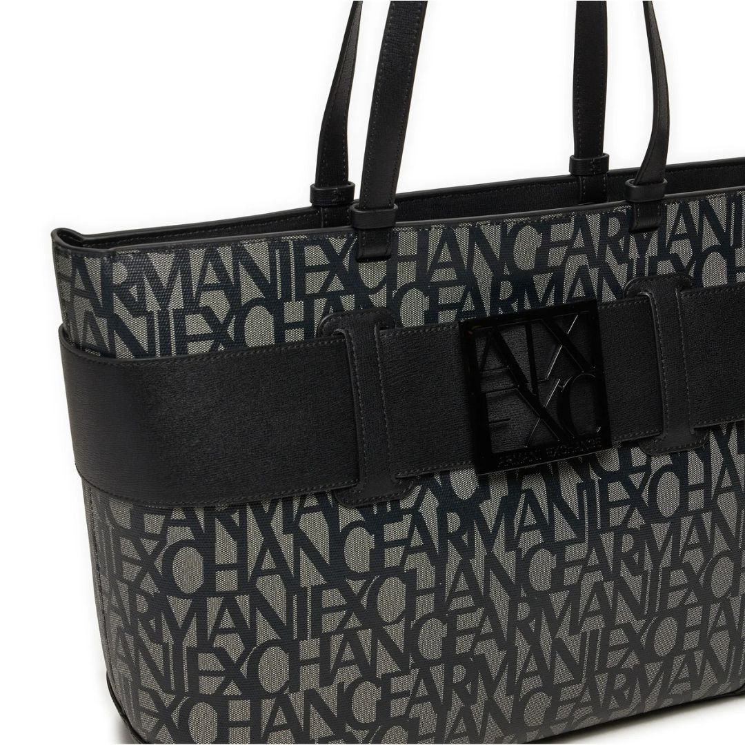 ARMANI EXCHANGE Natural Fabric Monogram Tote Bag - GRYBLK - Gray-Black