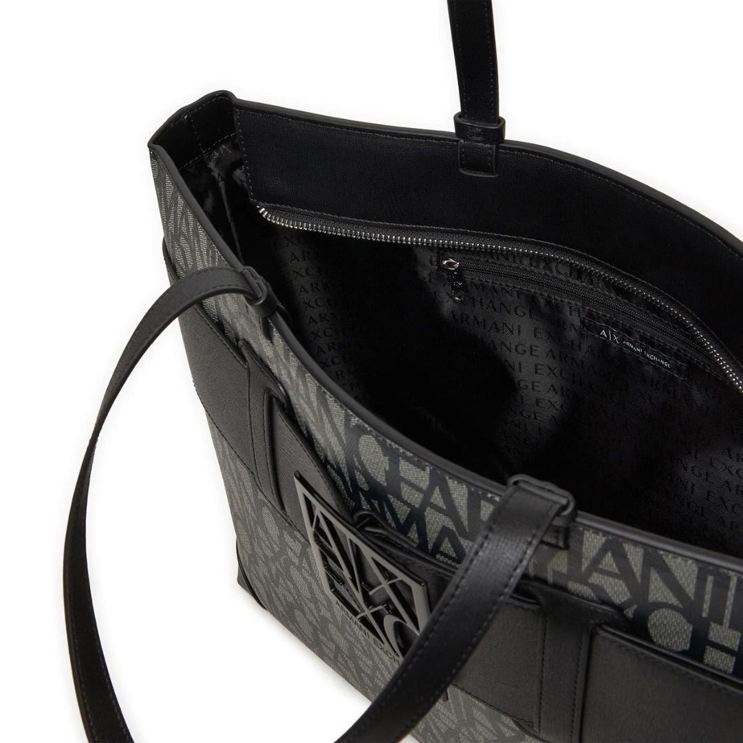 ARMANI EXCHANGE Natural Fabric Monogram Tote Bag - GRYBLK - Gray-Black