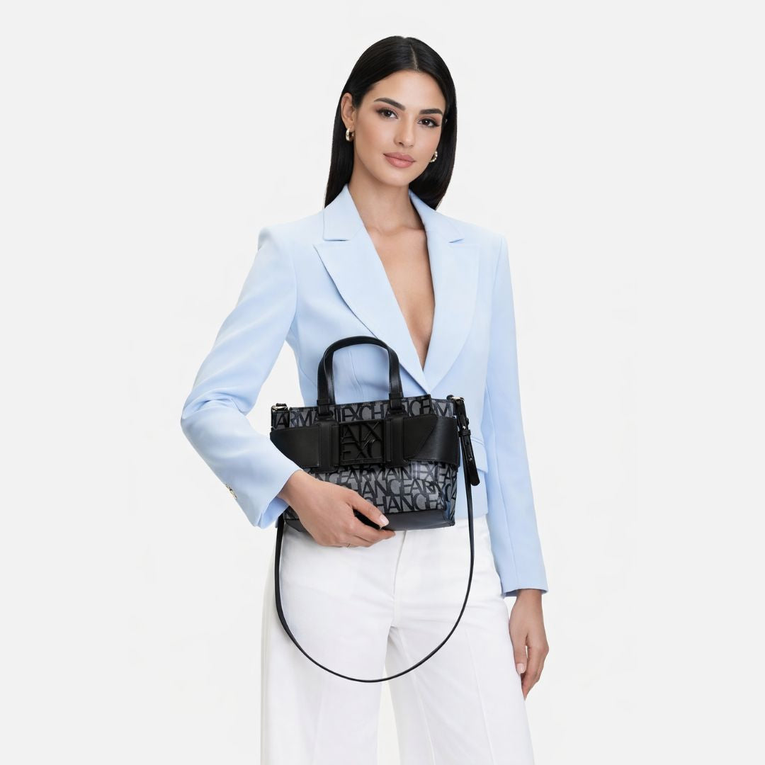 ARMANI EXCHANGE Natural Fabric Shopper Bag - GRYBLK - Gray-Black