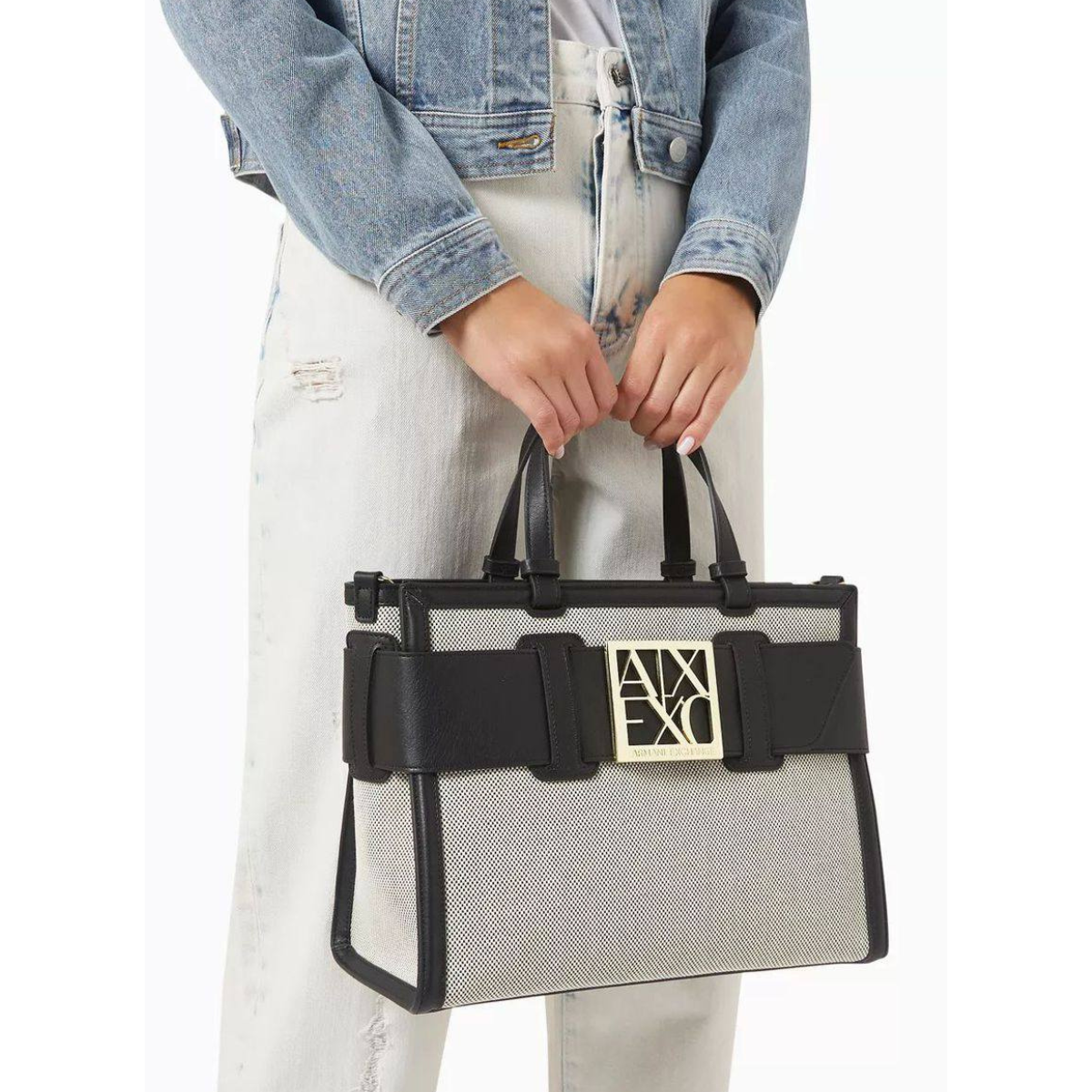 ARMANI EXCHANGE Natural Fabric Shopper - BEGBLK - Beige-Black