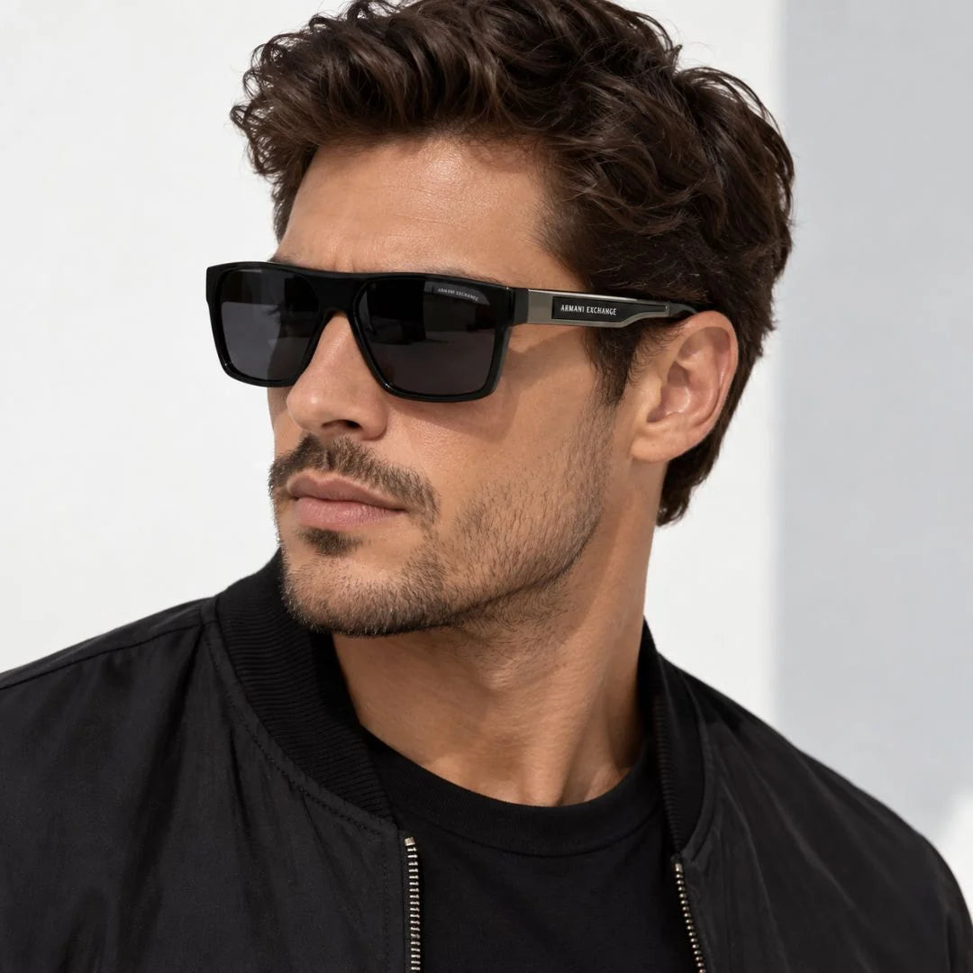 Armani Exchange Rectangula-1 Frame Sunglasses Unisex - BLK - Black