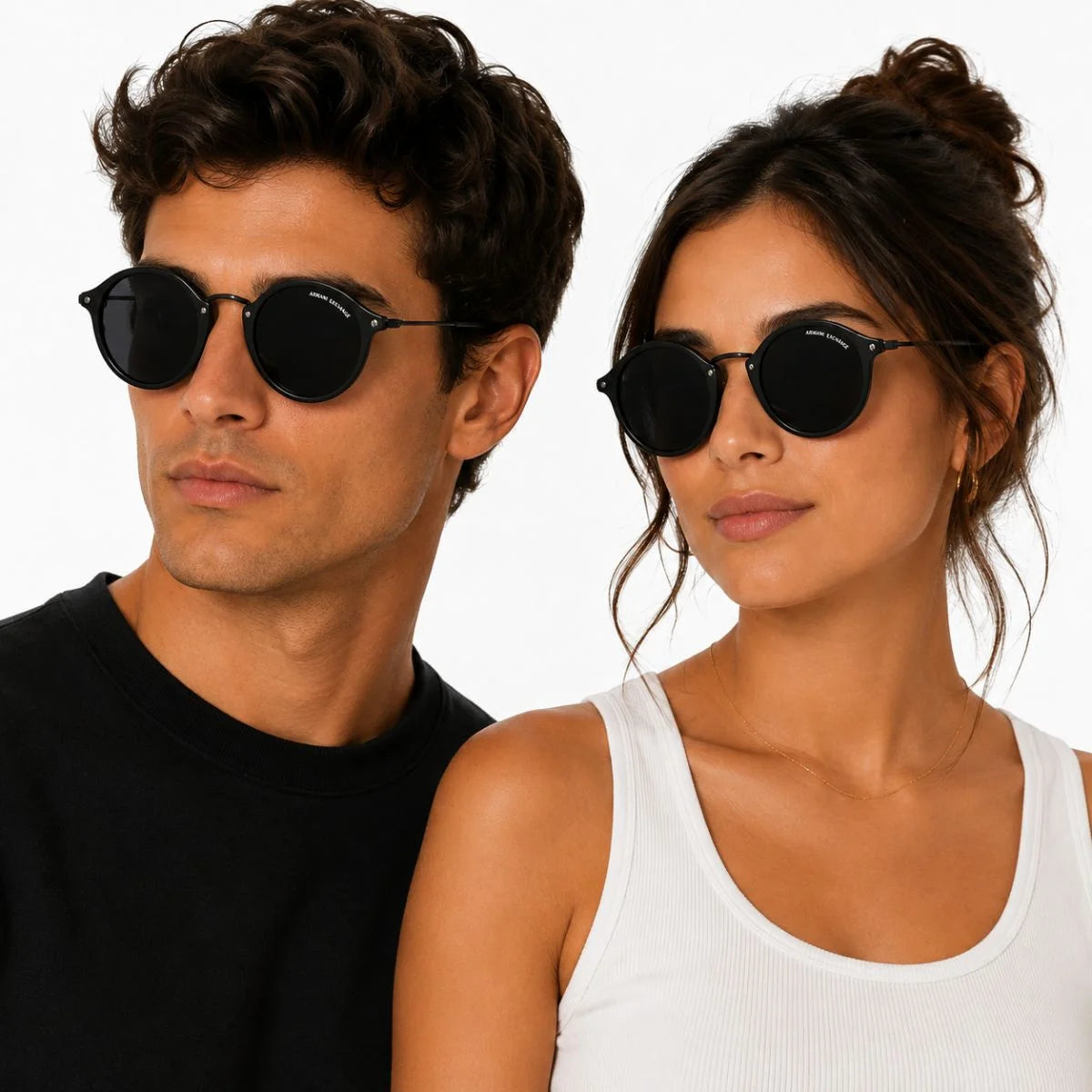 Armani Exchange Round Phantos Frame Sunglasses Unisex - BLK - Black