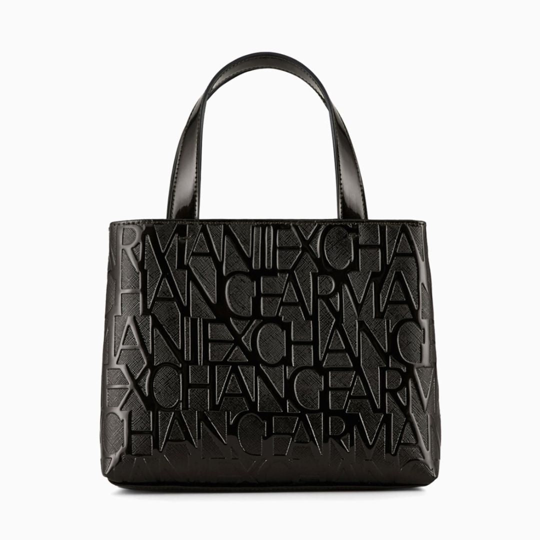 ARMANI EXCHANGE SHOPPER WITH LOGO LETTERING EMBOSSED ALL OVER - BLK - Black
