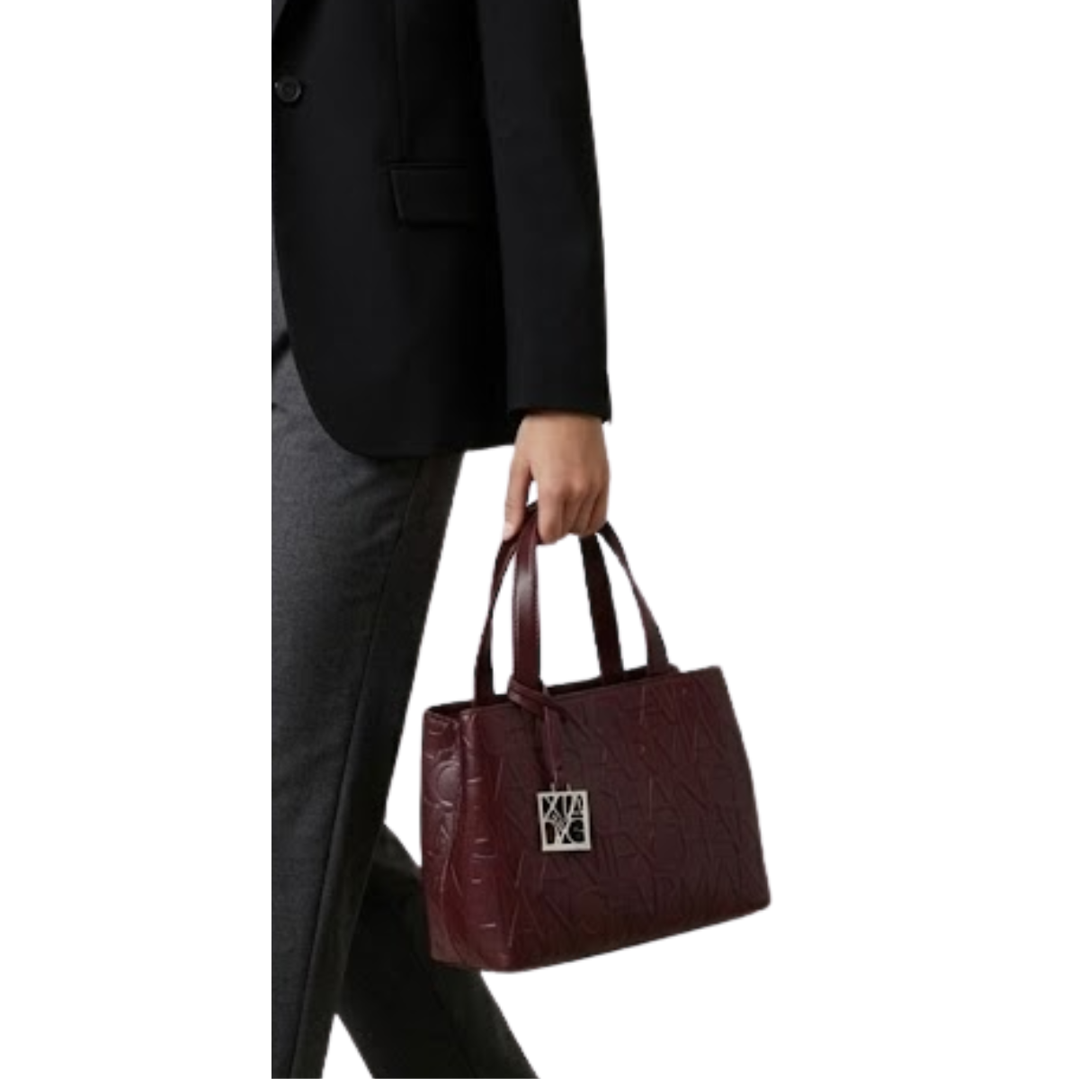 ARMANI EXCHANGE SHOPPER WITH LOGO LETTERING EMBOSSED ALL OVER - BRG - Burgundy