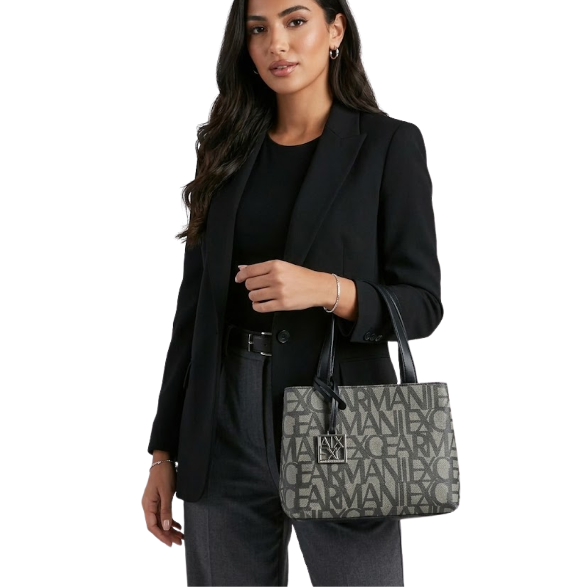 ARMANI EXCHANGE SHOPPER WITH LOGO LETTERING EMBOSSED ALL OVER - OLV - Olive