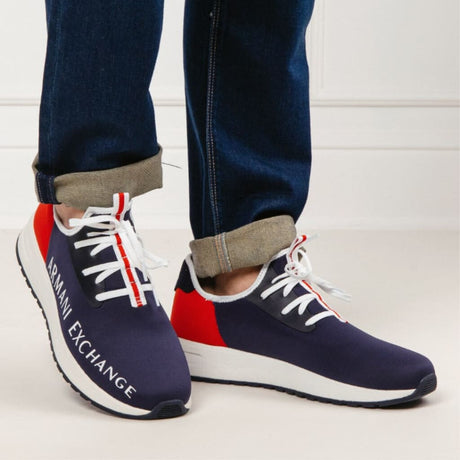 ARMANI EXCHANGE XUX058 Logo Sock Style Sneakers - NVYRED - Shoes