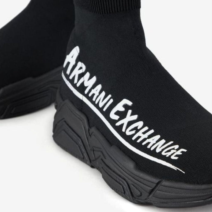 ARMANI EXCHANGE XUZ023 Stretch Fabric Knitted Sock Sneakers - BLK - Shoes