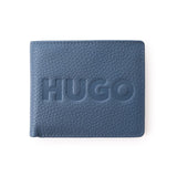 BOSS Grained Leather Embossed logo Bi-Fold Wallet - BLU - Blue