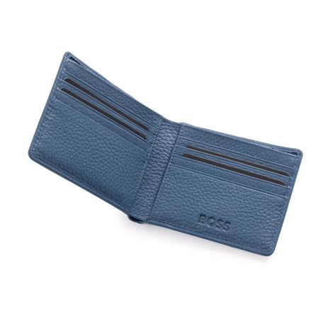 BOSS Grained Leather Embossed logo Bi-Fold Wallet - BLU - Blue