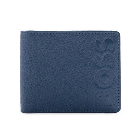 BOSS Grained Leather Embossed logo Bi-Fold Wallet - BLU - Blue