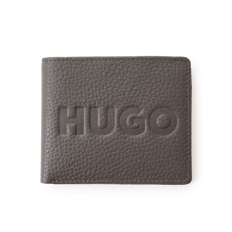 BOSS Grained Leather Embossed logo Bi-Fold Wallet - GRY - Gray