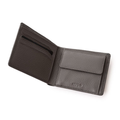 BOSS Grained Leather Embossed logo Bi-Fold Wallet - GRY - Gray