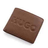 BOSS Grained Leather Embossed logo Bi-Fold Wallet - LBRN - Light Brown