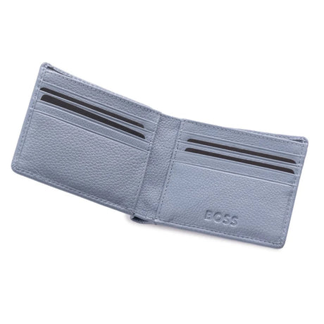 BOSS Grained Leather Embossed logo Bi-Fold Wallet - SKY - Sky Blue