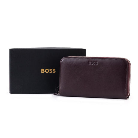 BOSS Leather Zip-Up Wallet with Logo