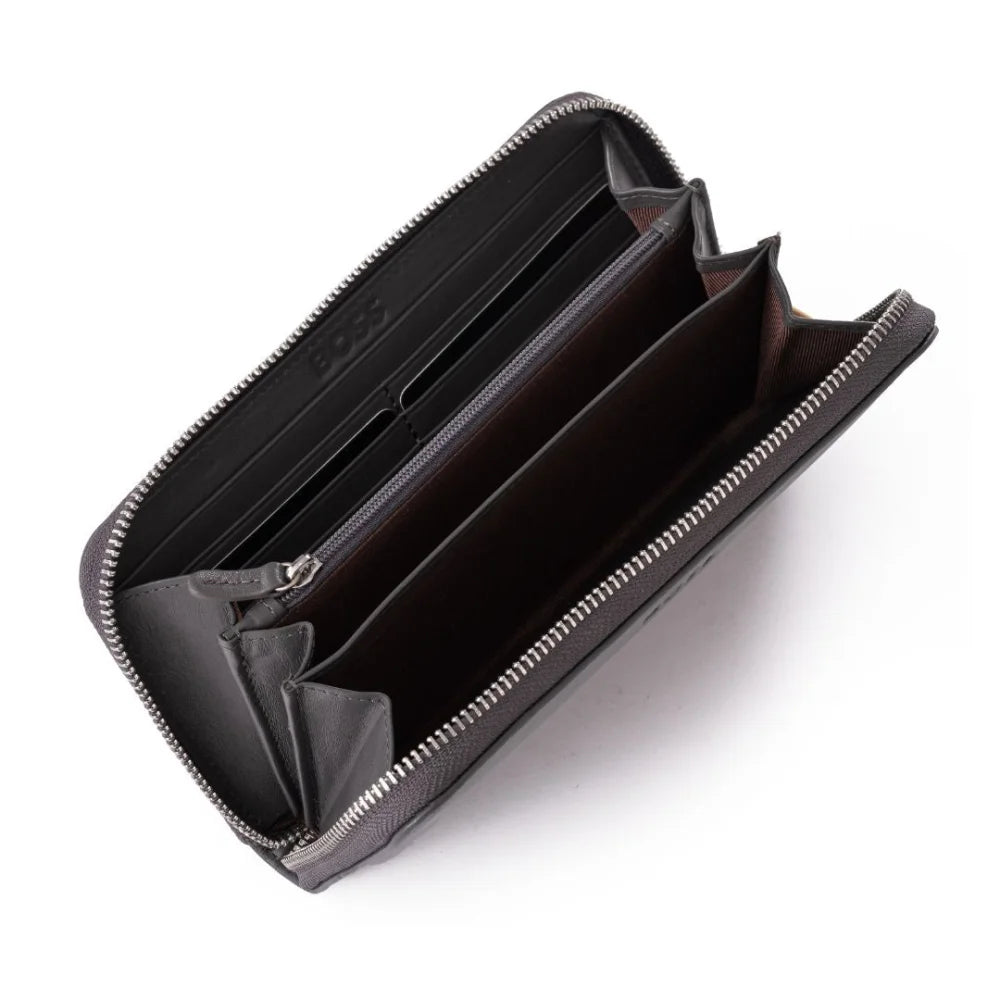 BOSS Leather Zip-Up Wallet with Logo