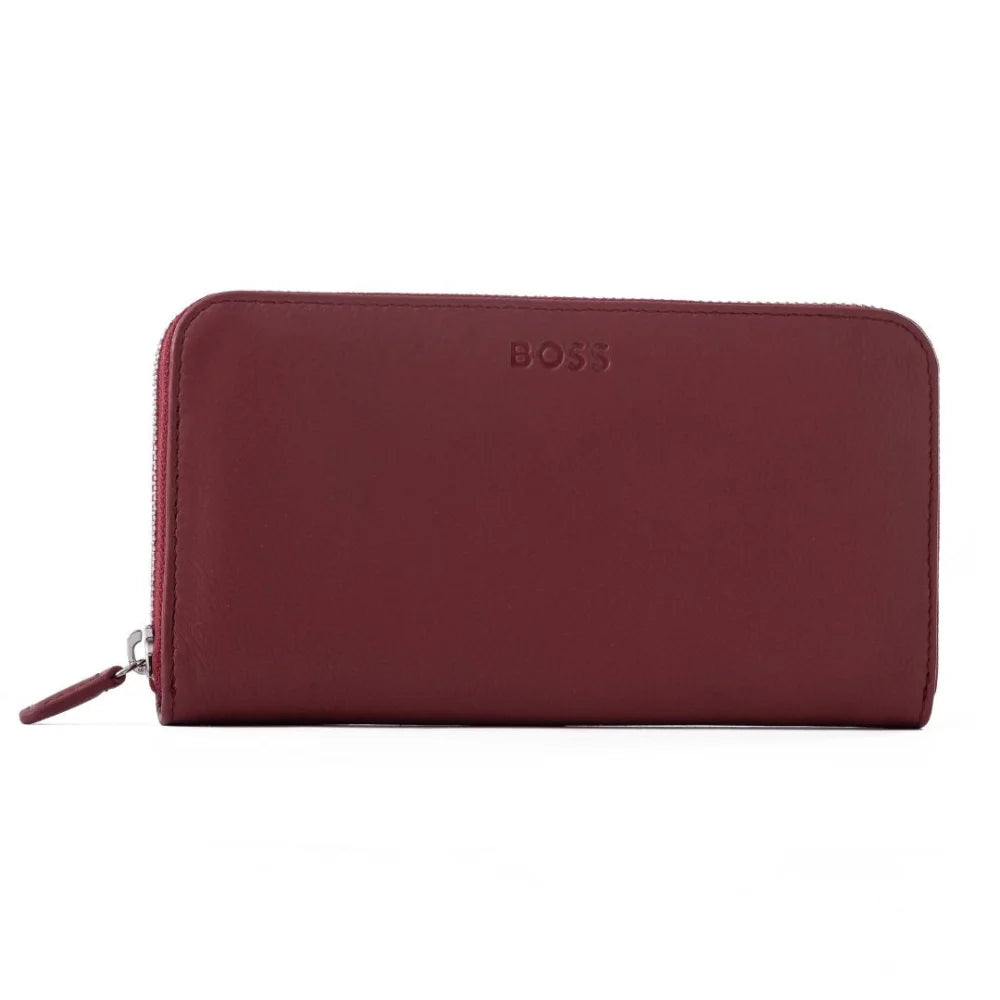 BOSS Leather Zip-Up Wallet with Logo - Sauvage Red