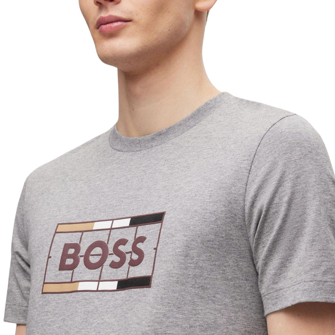 BOSS T-Shirt Cotton Jersey Typographic Art Men 50486210-GRY