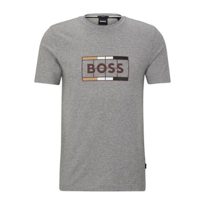 BOSS T-Shirt Cotton Jersey Typographic Art Men 50486210-GRY