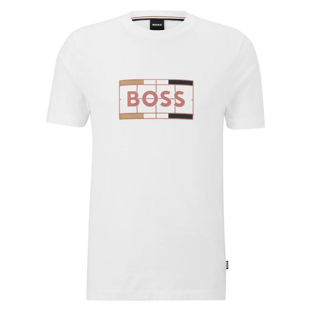 BOSS T-Shirt Cotton Jersey Typographic Art Men 50486210-WHT