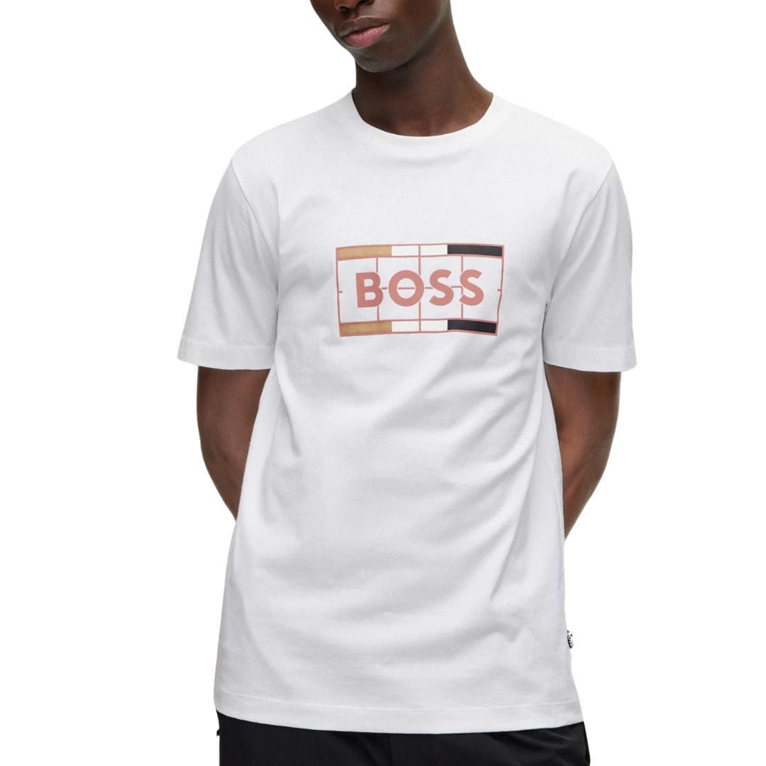 BOSS T-Shirt Cotton Jersey Typographic Art Men 50486210-WHT - S / White