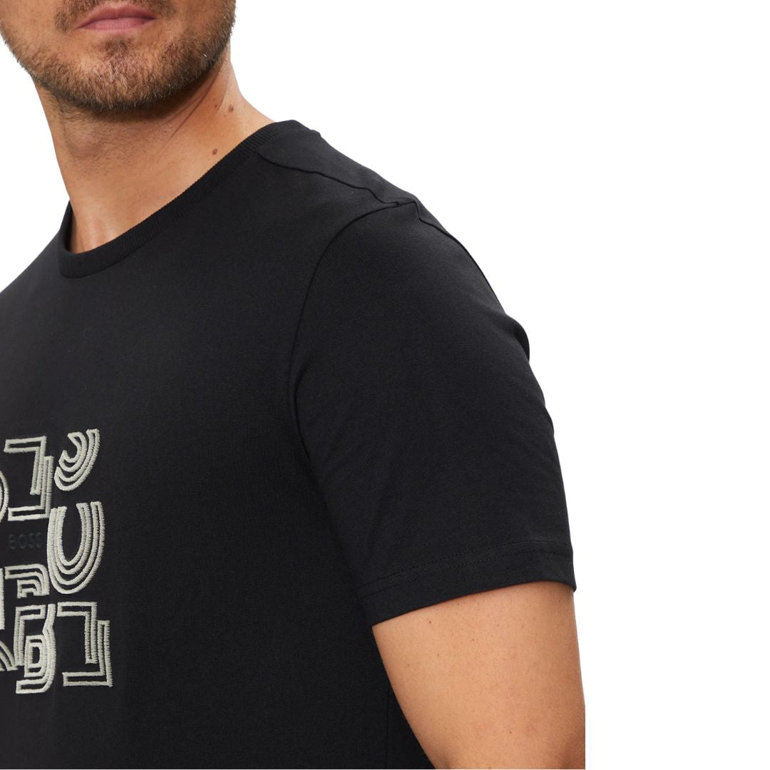 BOSS T-Shirt Cotton Jersey Typographic Art Men 50519350-BLK