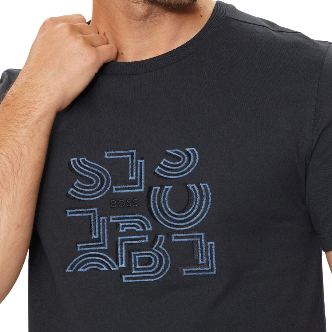 BOSS T-Shirt Cotton Jersey Typographic Art Men 50519350-NVY