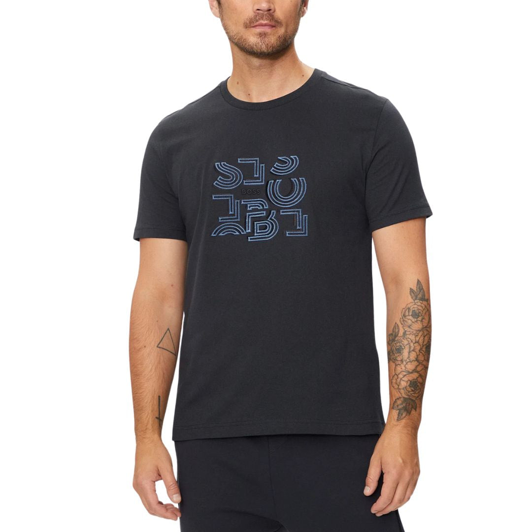 BOSS T-Shirt Cotton Jersey Typographic Art Men 50519350-NVY - S / Navy