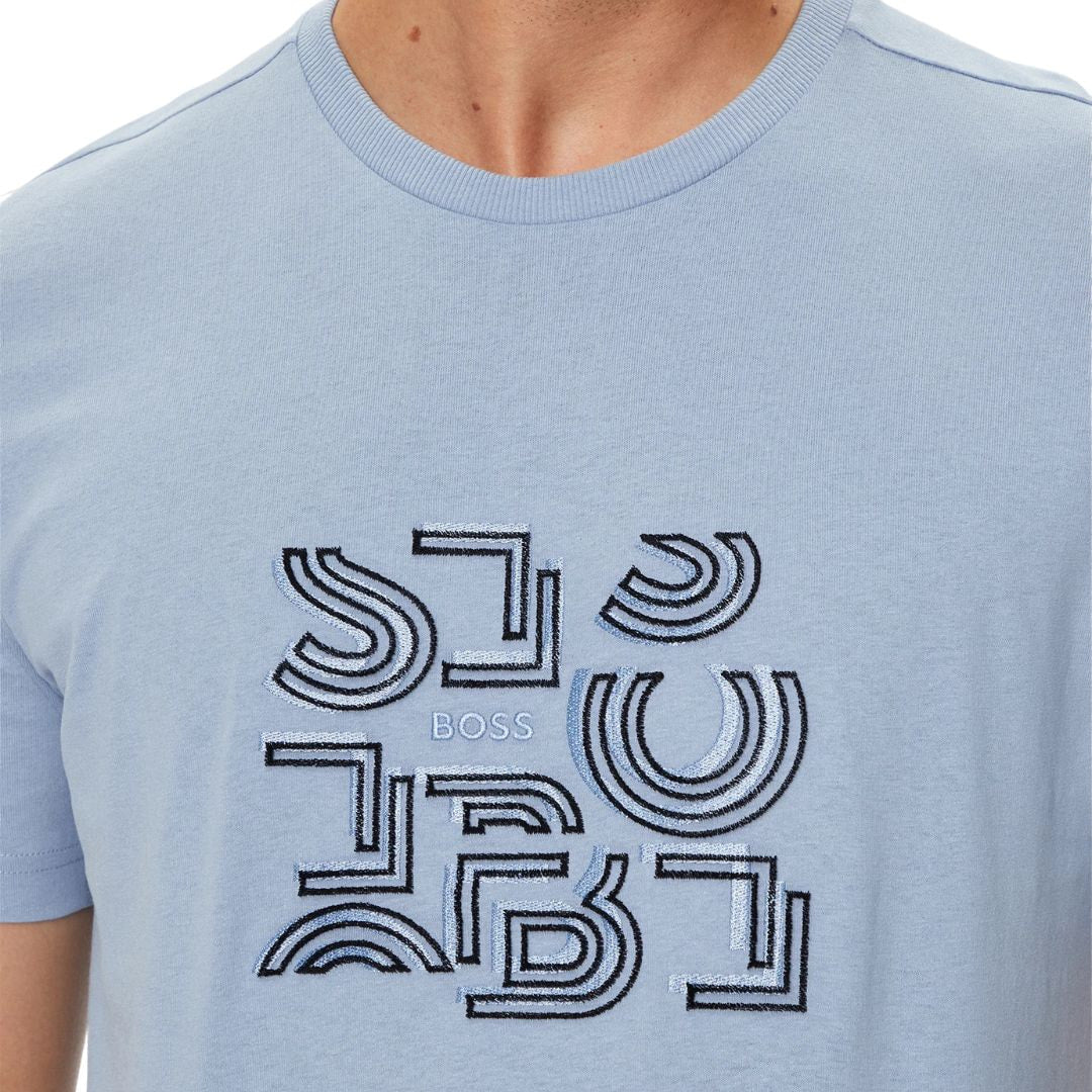 BOSS T-Shirt Cotton Jersey Typographic Art Men 50519350-SKY