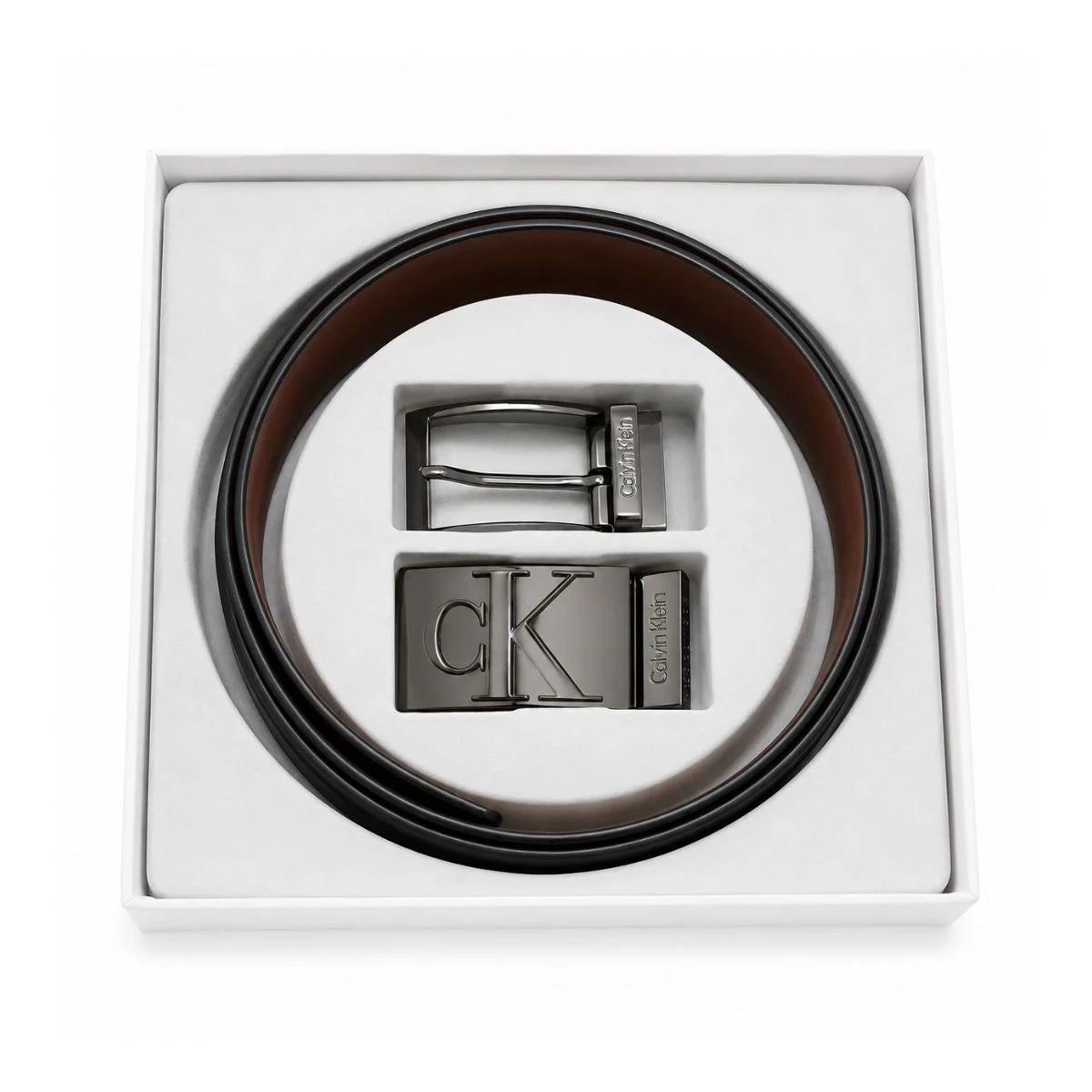 Calvin Klein 2 Buckles Double Face Leather Belt Men - BLKBRN