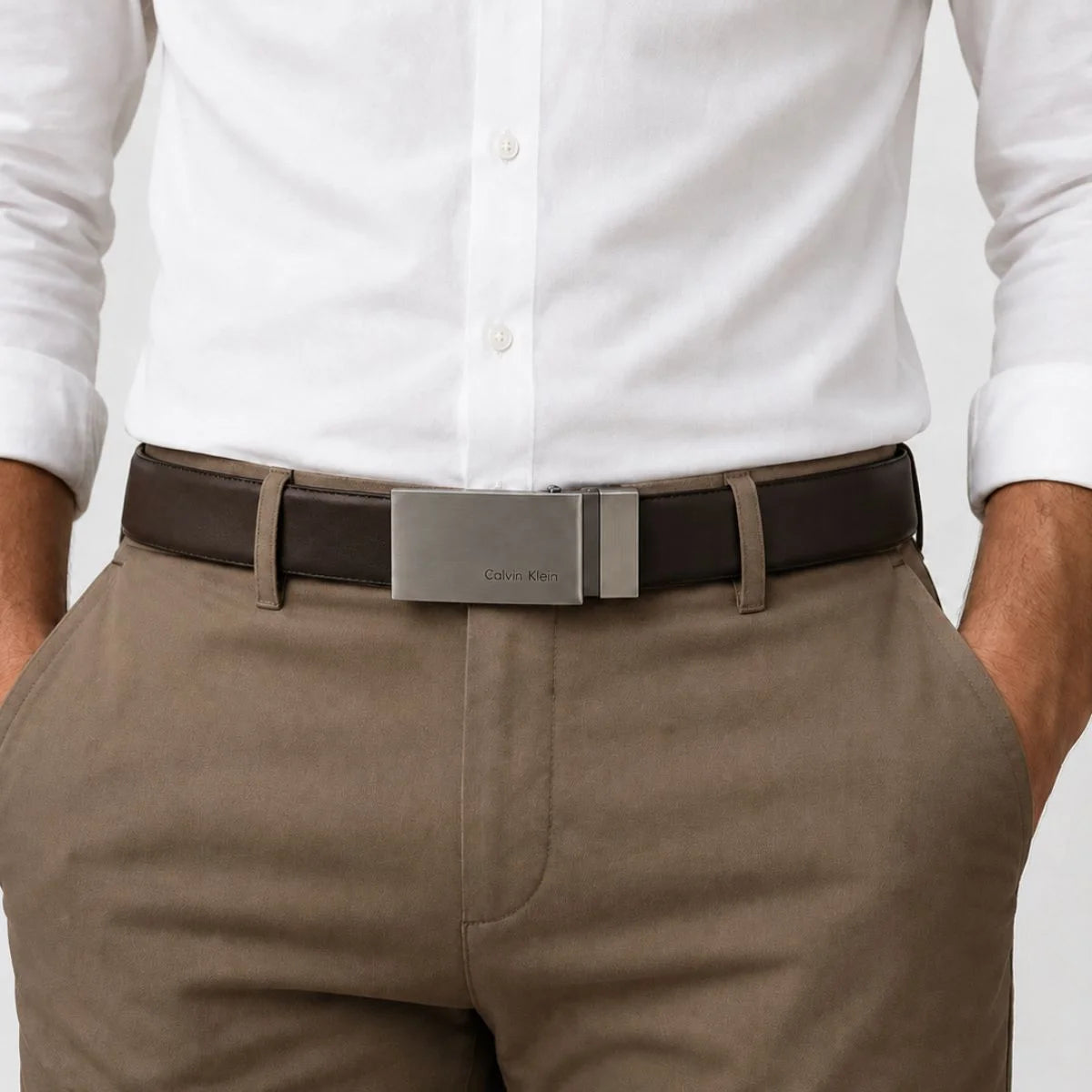 Calvin Klein 2 Buckles Double Face Leather Belt Men - BLKBRN