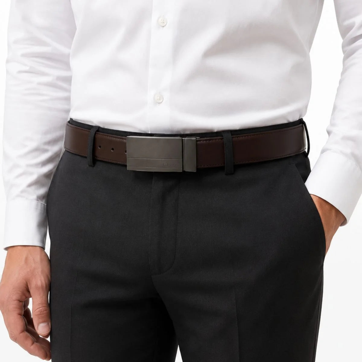 Calvin Klein 2 Buckles Double Face Leather Belt Men - BLKBRN