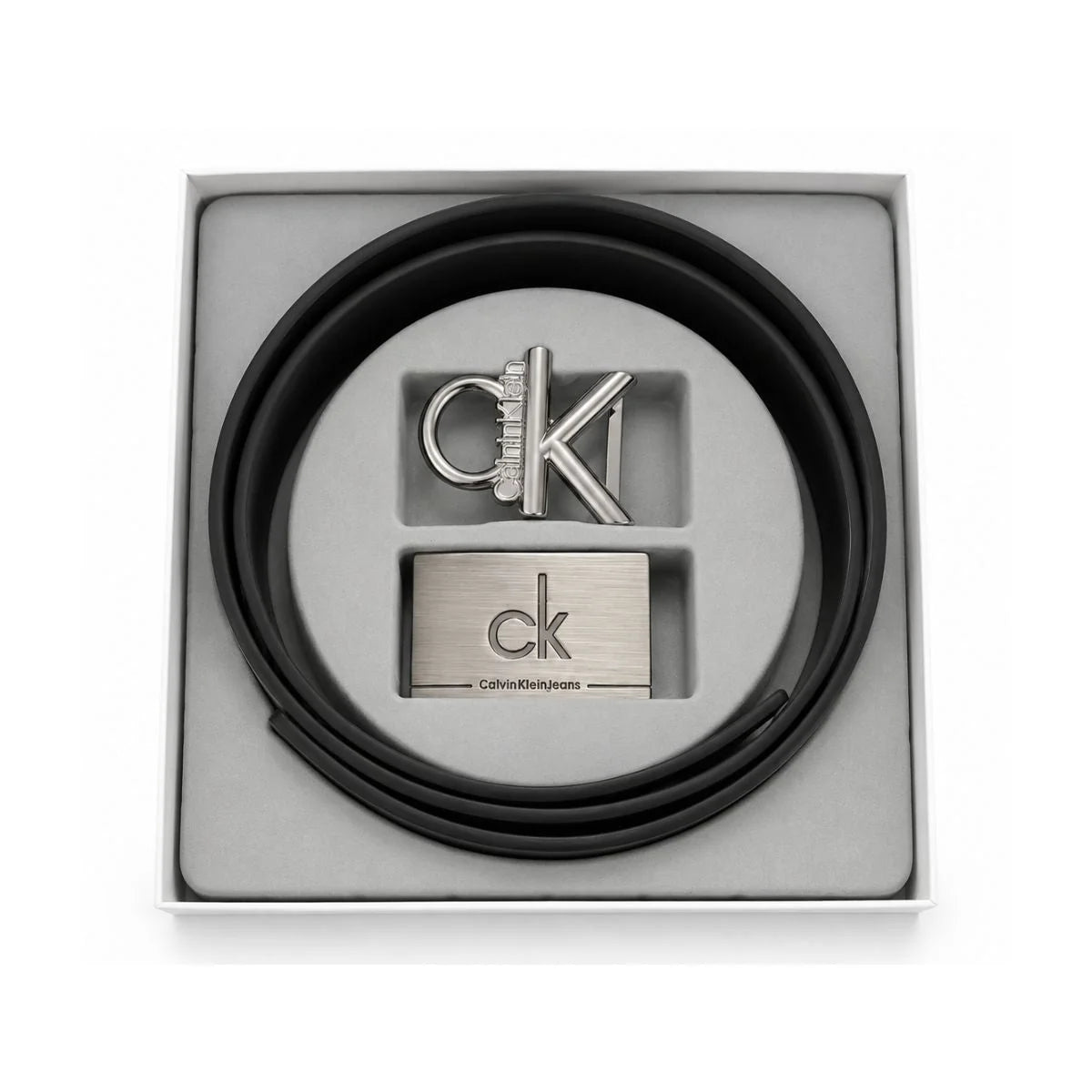 Calvin Klein 2 Buckles Double Face Leather Belt Men - BLKBRN