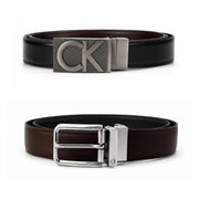 Calvin Klein 2 Buckles Double Face Leather Belt Men - BLKBRN