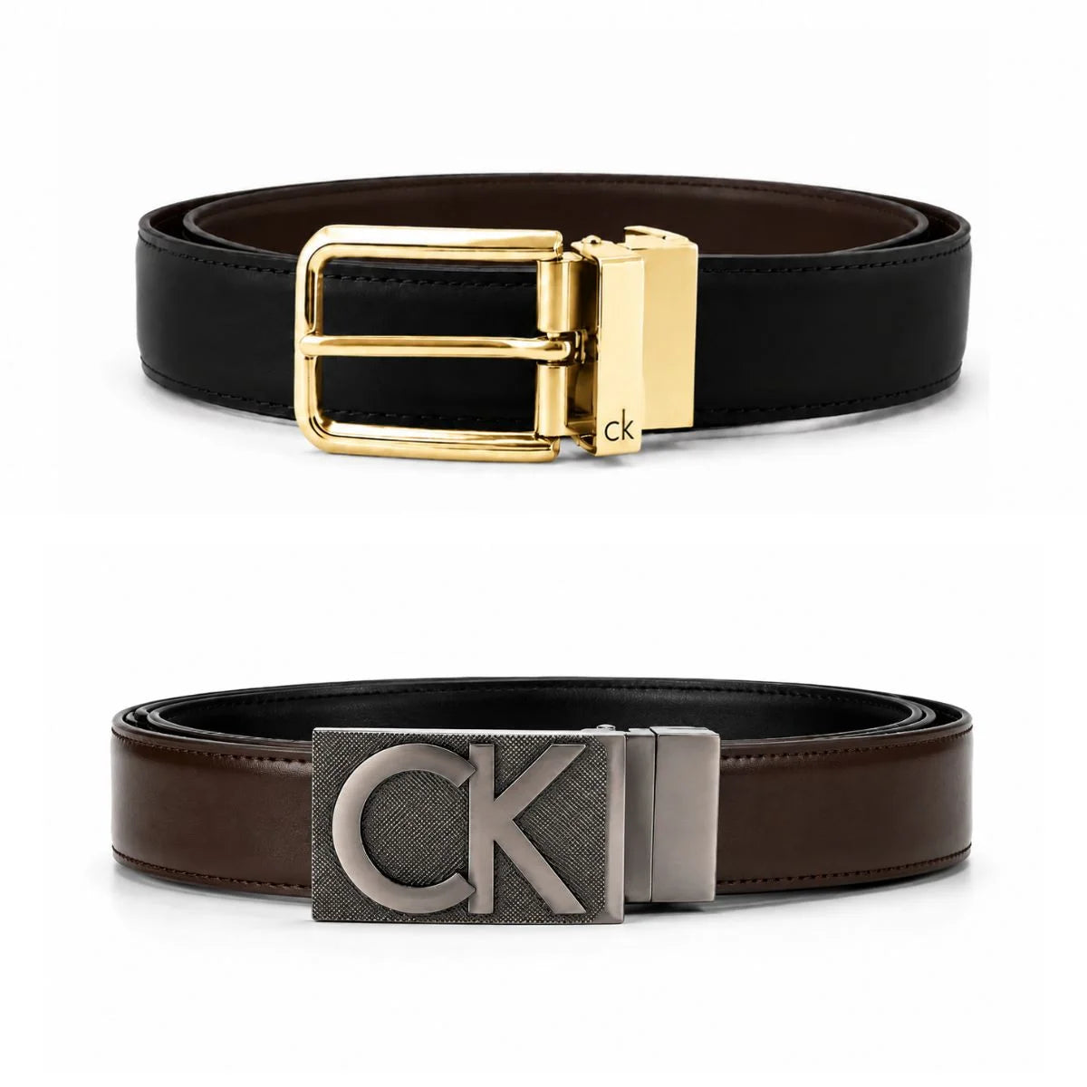 Calvin Klein 2 Buckles Double Face Leather Belt Men - BLKBRN - Black-Brown / 110 CM