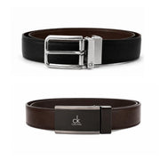 Calvin Klein 2 Buckles Double Face Leather Belt Men - BLKBRN - Black-Brown / 110 CM