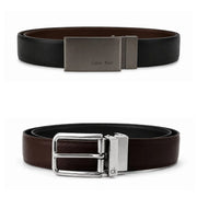 Calvin Klein 2 Buckles Double Face Leather Belt Men - BLKBRN - Black-Brown / 110 CM