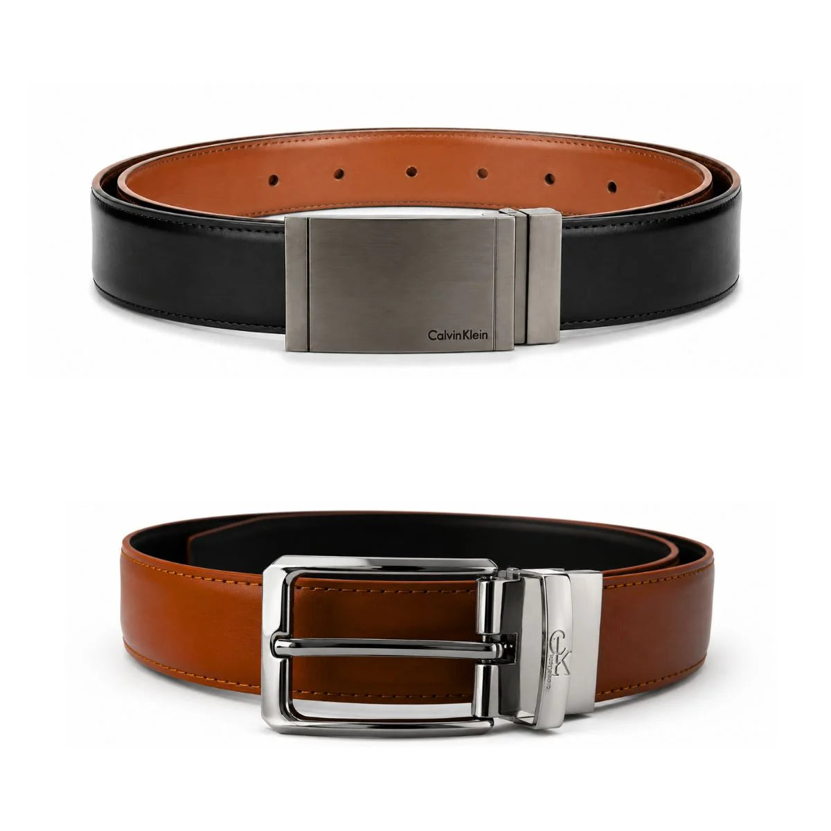 Calvin Klein 2 Buckles Double Face Leather Belt Men - BLKBRN - Black-Brown / 110 CM