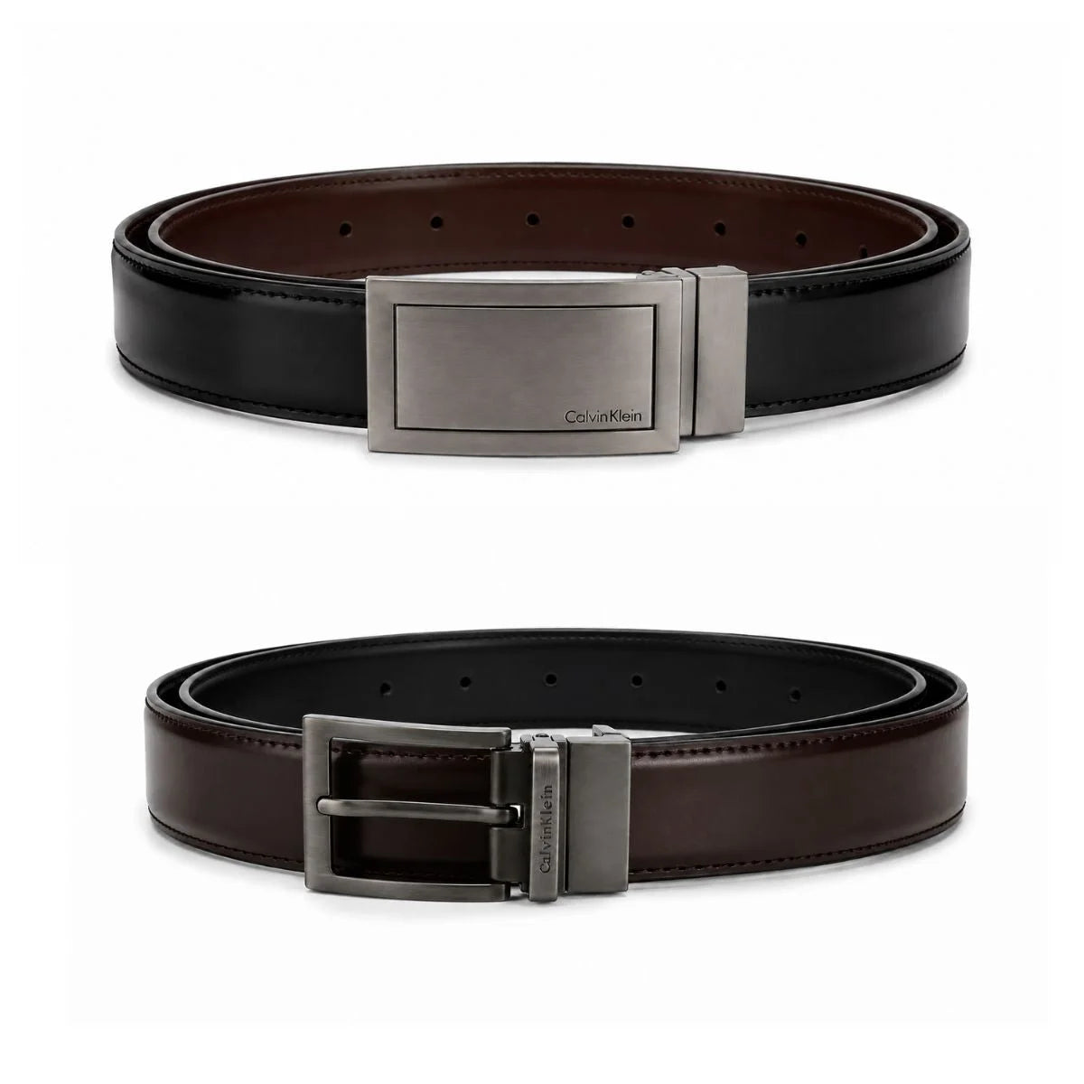 Calvin Klein 2 Buckles Double Face Leather Belt Men - BLKBRN - Black-Brown / 115 CM
