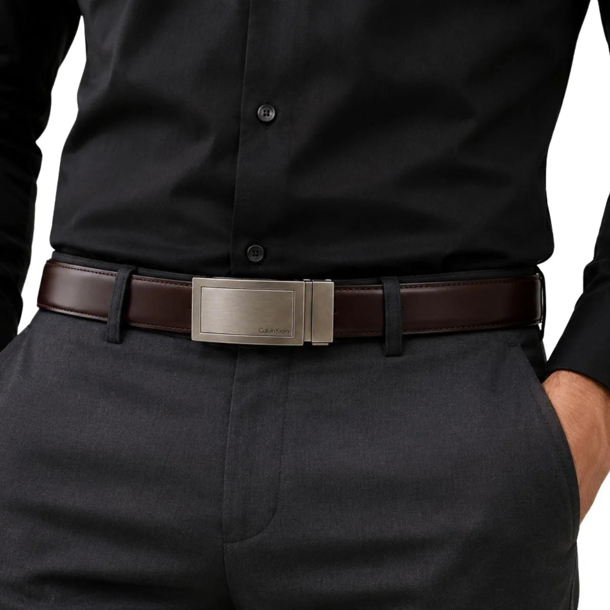 Calvin Klein 2 Buckles Double Face Leather Belt Men - BLKBRN - Black-Brown / 115 CM
