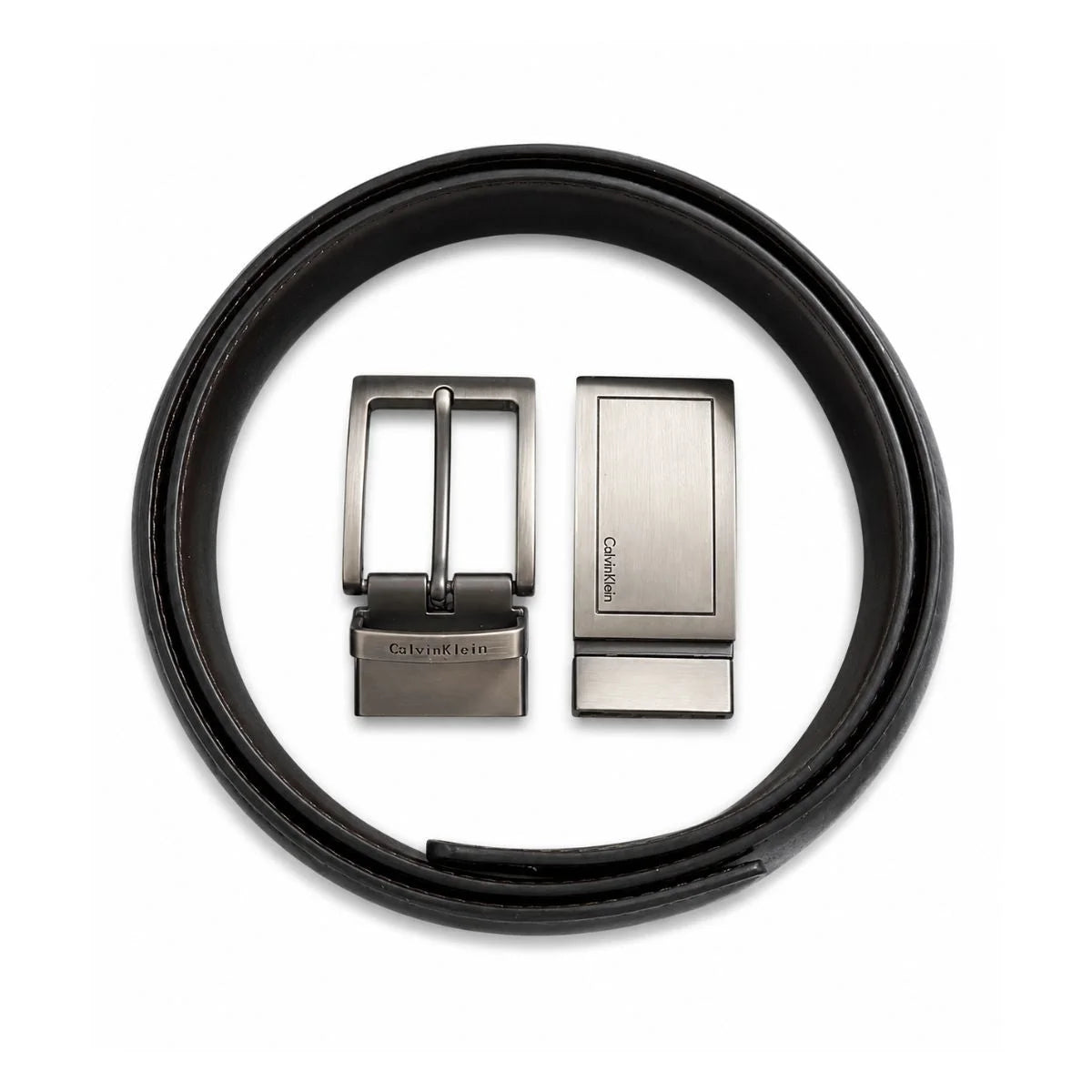 Calvin Klein 2 Buckles Double Face Leather Belt Men - BLKBRN - Black-Brown / 115 CM