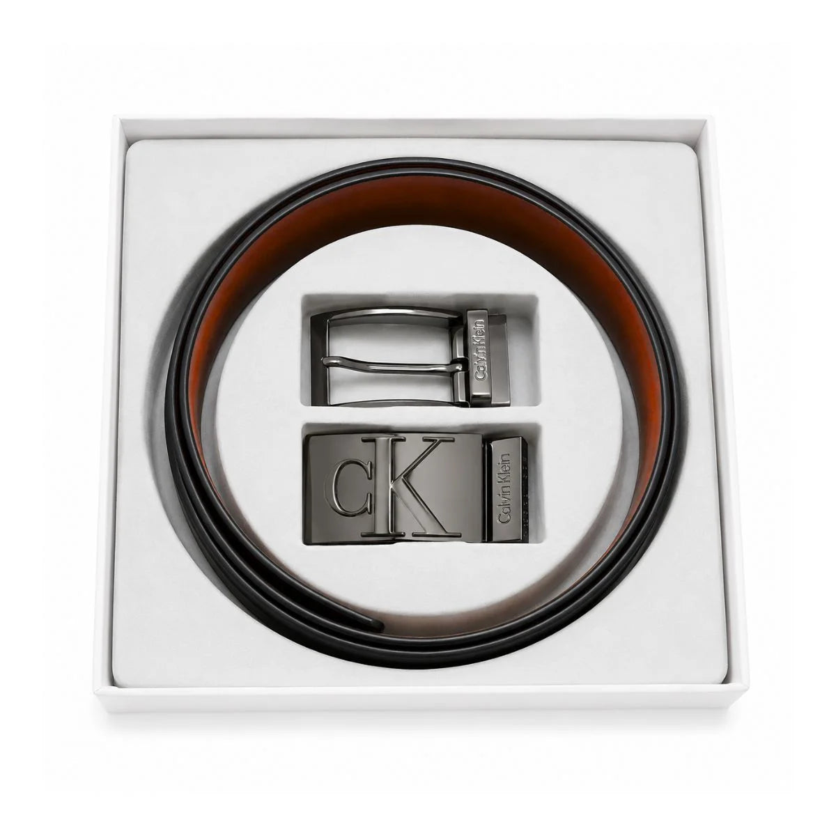 Calvin Klein 2 Buckles Double Face Leather Belt Men - BLKTAN