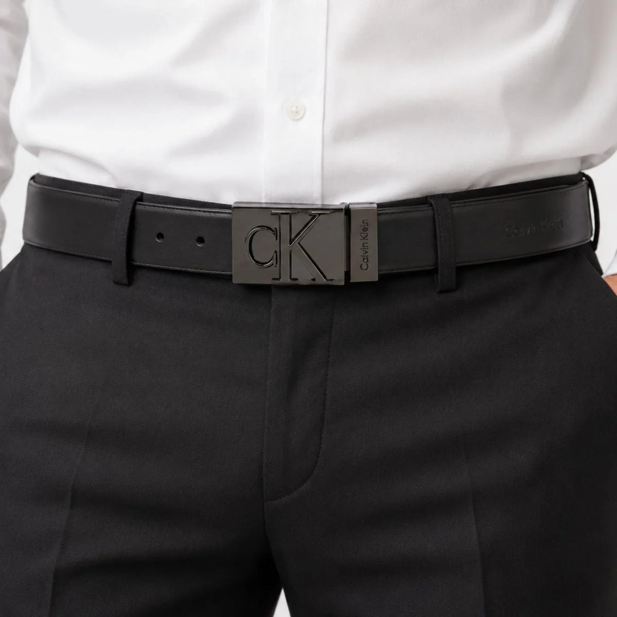Calvin Klein 2 Buckles Double Face Leather Belt Men - BLKTAN