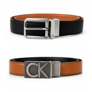 Calvin Klein 2 Buckles Double Face Leather Belt Men - BLKTAN - Black-Tan / 110 CM
