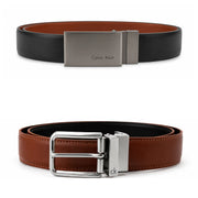 Calvin Klein 2 Buckles Double Face Leather Belt Men - BLKTAN - Black-Tan / 120 CM