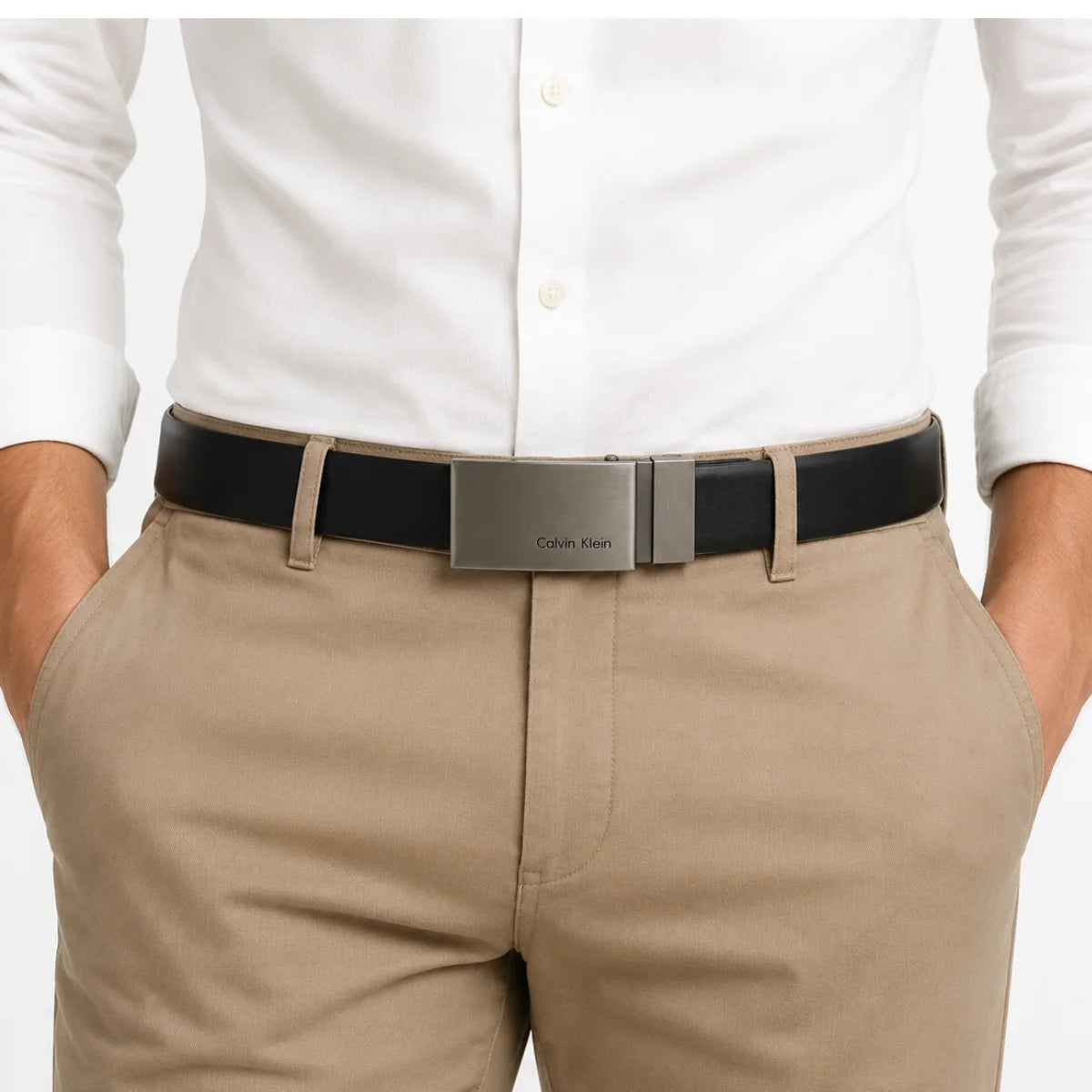Calvin Klein 2 Buckles Double Face Leather Belt Men - BLKTAN - Black-Tan / 120 CM