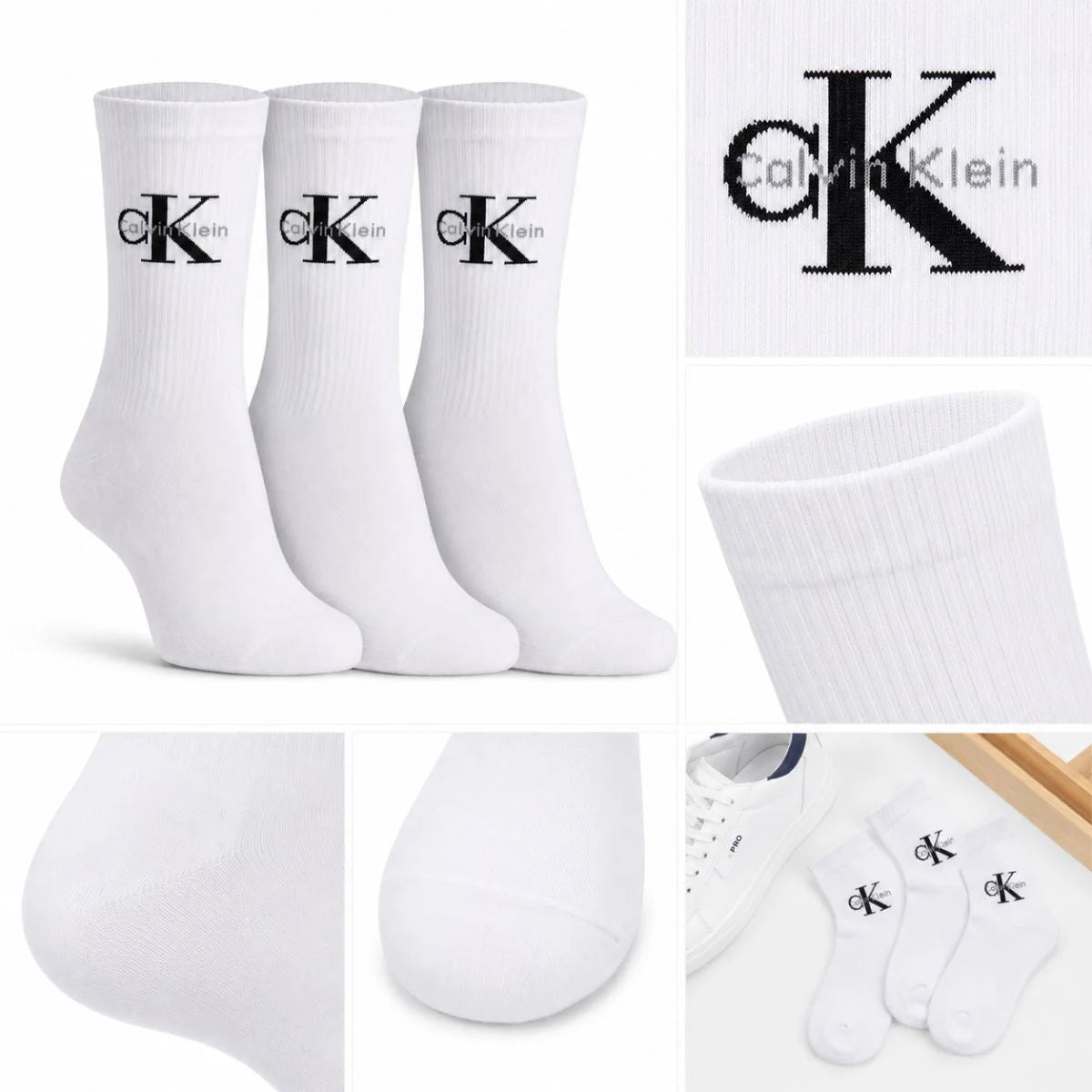Calvin Klein 3-Pack Soft Cotton Stretch Crew Socks C220 - WHT