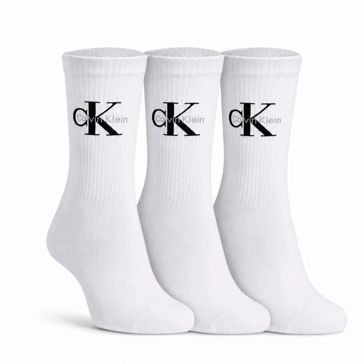 Calvin Klein 3-Pack Soft Cotton Stretch Crew Socks C220 - WHT - White C2 / 3 Pairs