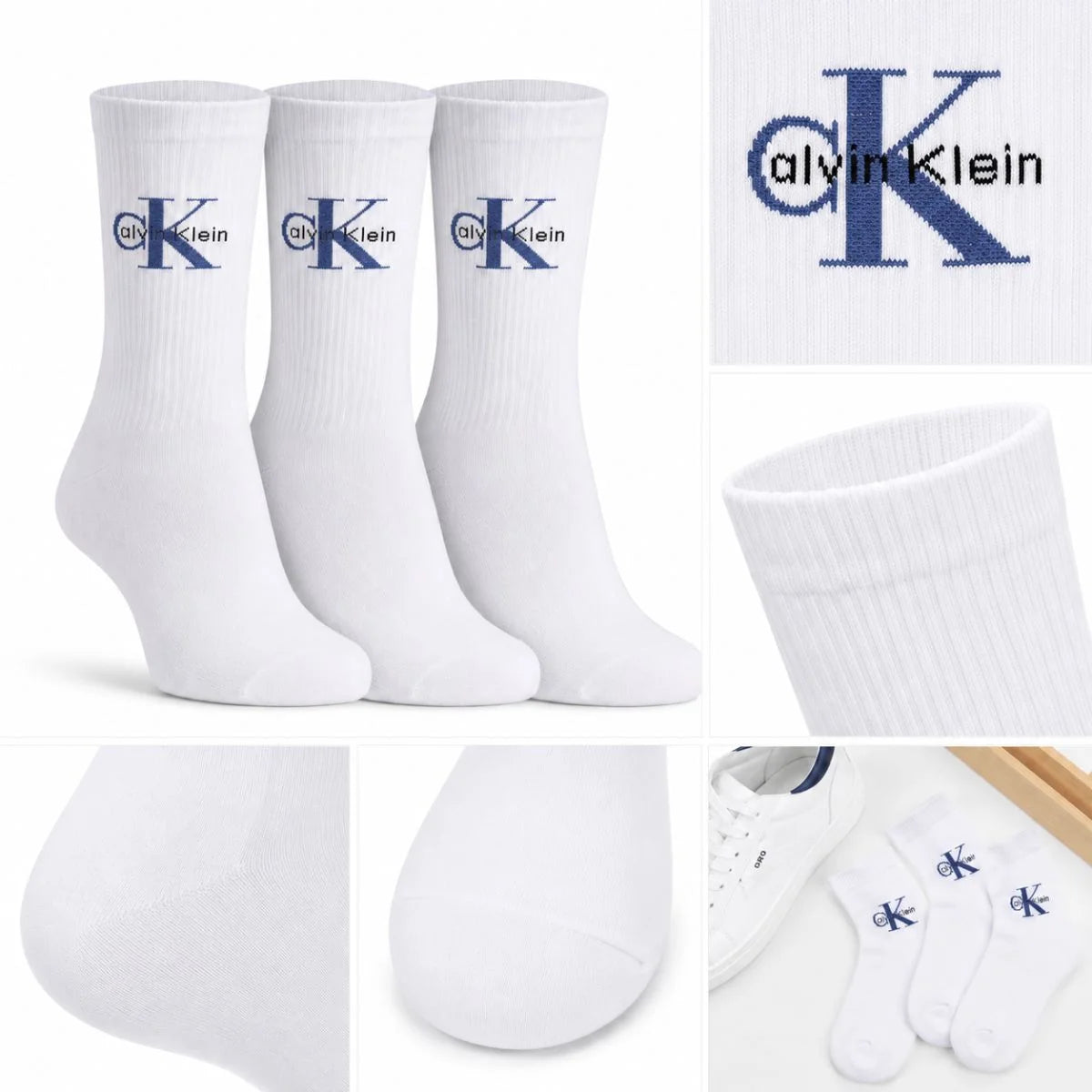 Calvin Klein 3-Pack Soft Cotton Stretch Crew Socks C220 - WHT - White / 3 Pairs